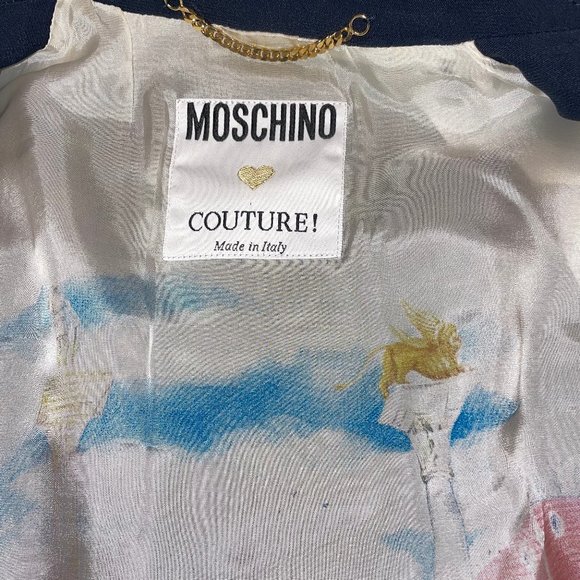 Moschino Couture Vintage Striped Trim Blue Jacket Skirt Suit IT42 Vintage - Picture 11 of 11